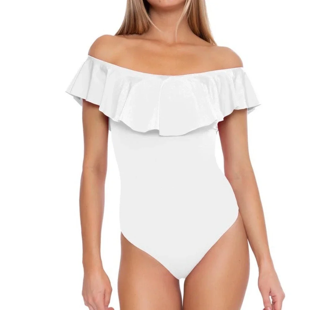 Trina Turk Monaco Off the Shoulder Ruffle One-Piece Swimsuit Women's‎ Size 12